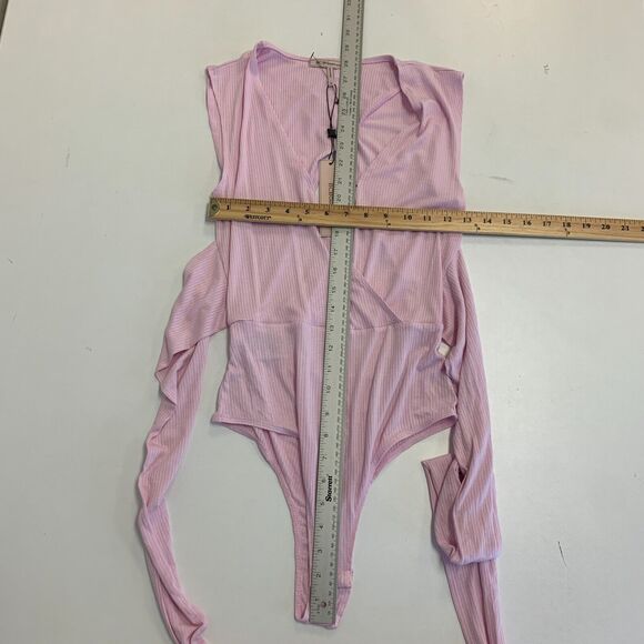 BCBGeneration Bodysuit Womens XS Extra Small Pink Cut Out Surplice Wrap Tie Knit - Picture 6 of 12